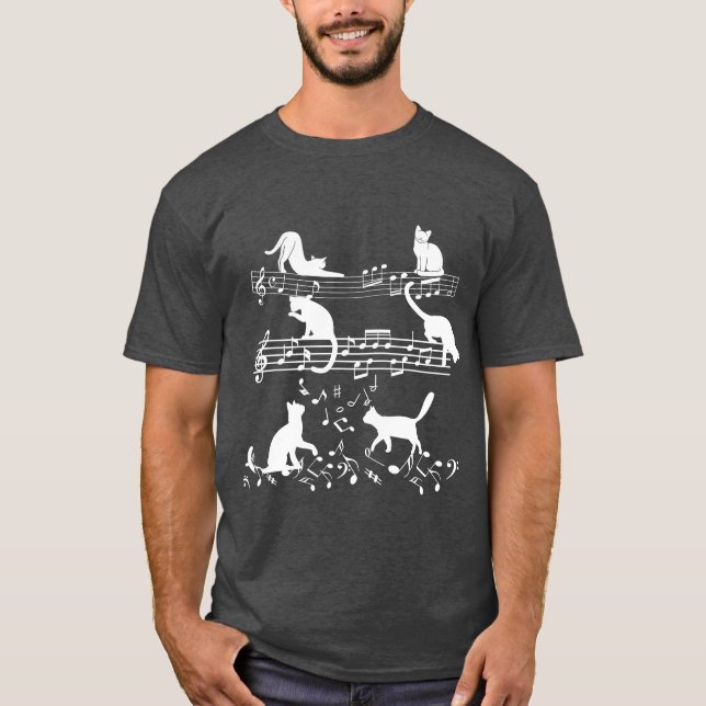 Cute Music Lover Piano Cat Playing On Musical Note T-Shirt (Front)