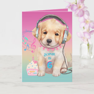 Cute Music Loving Golden Retriever Personalized Card