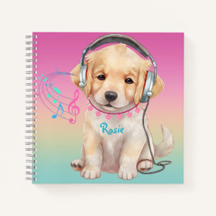 Cute Music Loving Golden Retriever Personalized Notebook