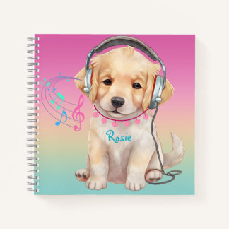 Cute Music Loving Golden Retriever Personalized Notebook