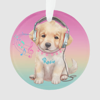 Cute Music Loving Golden Retriever Personalized Ornament