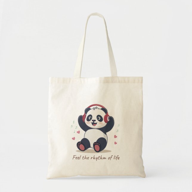 Cute Music Panda Tote Bag (Front)