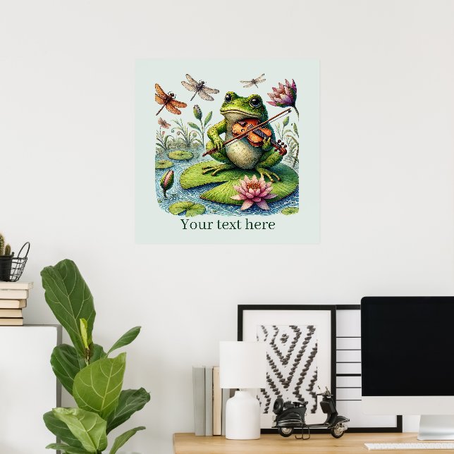 Cute music playing frog customizable poster (Home Office)