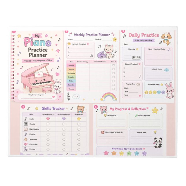 Cute Music-Themed Fridge Organization Planner Notepad (Front)