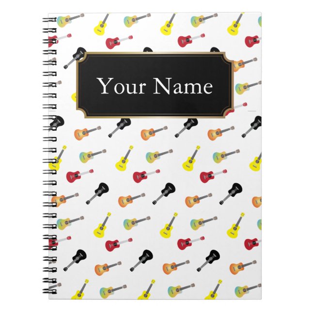 Cute Music Ukulele Pattern with Name Notebook (Front)