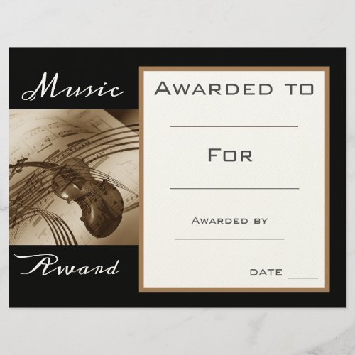 Cute Music violin award certificate music teacher