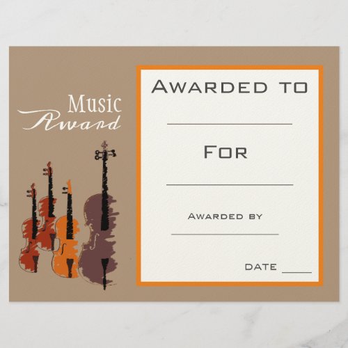 Cute Music violin award certificate music teacher