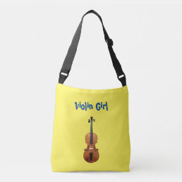 Cute Music Violin Girl Blue and Yellow Crossbody Bag