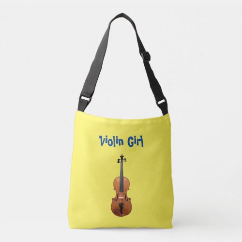 Cheerful Violin Girl Violinist Blue and Yellow All-Over-Print Crossbody Bag