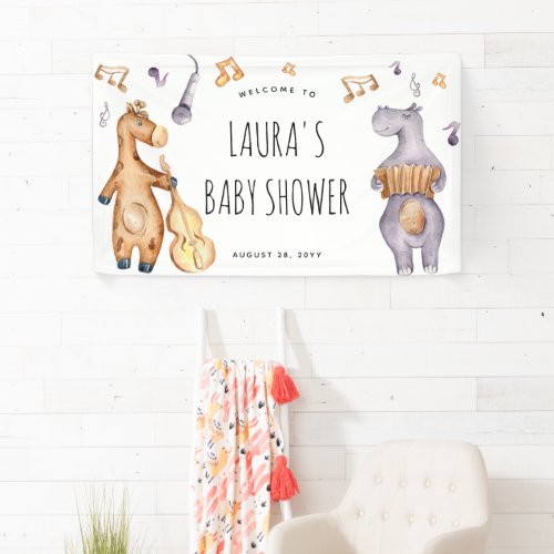 Cute Musical African Animals Baby Shower Banner