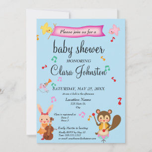 Cute Musical Animals Baby Shower Invitation