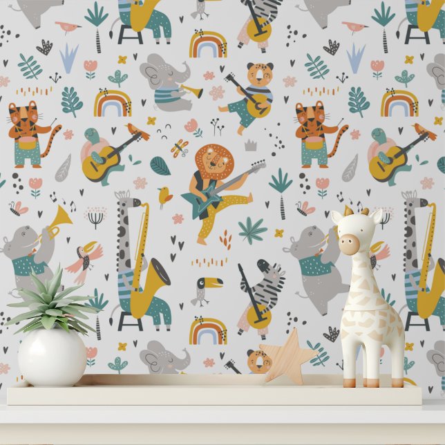 Cute Musical Animals Nursery Peel and Stick Wallpaper (Creator Uploaded)