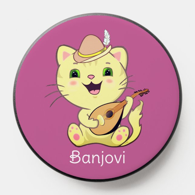Cute Musical Anime Cat with Banjo PopSocket (Popsocket)