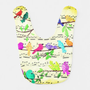 Cute Musical Birds Baby Bib