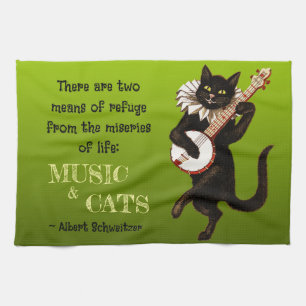 Cute Musical Cat Two Means of Refuge Schweitzer Kitchen Towel
