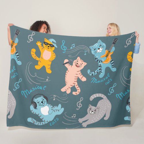 Cute Musical Cats Pattern Kids Bedroom Fleece Blanket