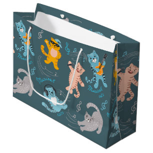 Cute Musical Cats Pattern Kids Birthday Large Gift Bag