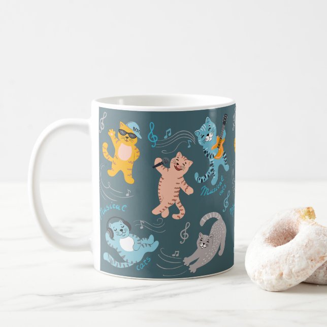 Cute Musical Cats Pattern Kids Kitchen Mug (With Donut)