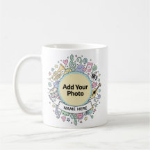 Cute Musical Doodles Kids Custom Photo  Name Mug