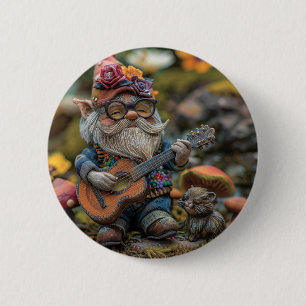Cute musical gnome playing a guitar button