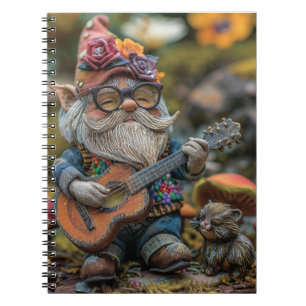 Cute musical gnome playing a guitar notebook