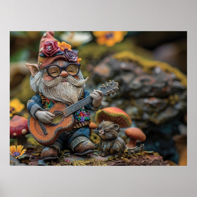 Cute musical gnome playing a guitar  poster (Front)