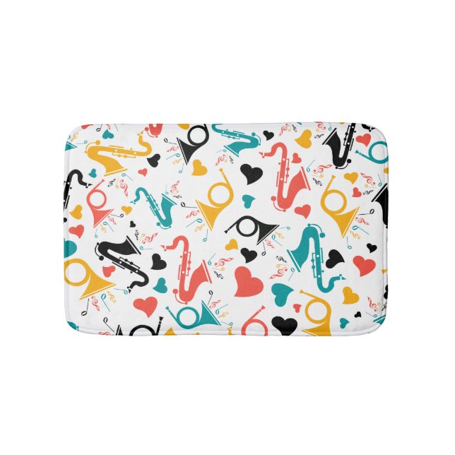Cute Musical Instruments Illustration Pattern Bath Mat (Front)