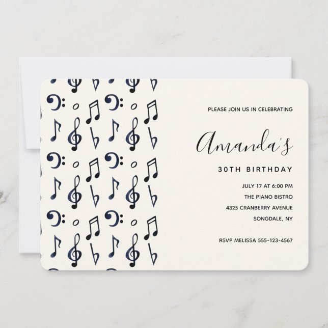 Cute Musical Notes Pattern Birthday Invitation (Front)