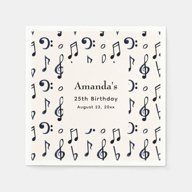 Cute Musical Notes Pattern Birthday Napkins (Front)
