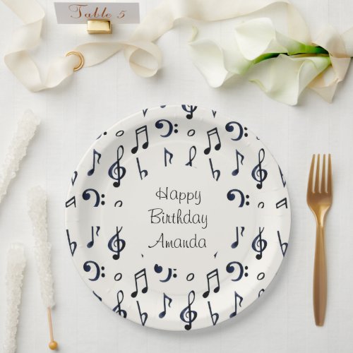 Cute Musical Notes Pattern Birthday Paper Plates