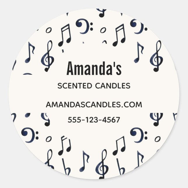 Cute Musical Notes Pattern Business Classic Round Sticker (Front)