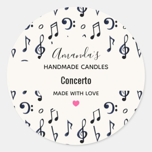 Cute Musical Notes Pattern Candle Business Classic Round Sticker