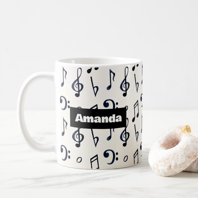 Cute Musical Notes Pattern Coffee Mug (With Donut)