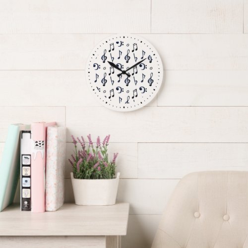 Cute Musical Notes Pattern Large Clock