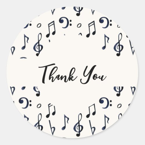 Cute Musical Notes Pattern Thank You Classic Round Sticker