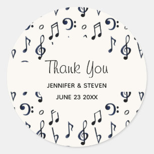 Cute Musical Notes Pattern Thank You Classic Round Sticker