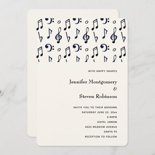 Cute Musical Notes Pattern Wedding Invitation