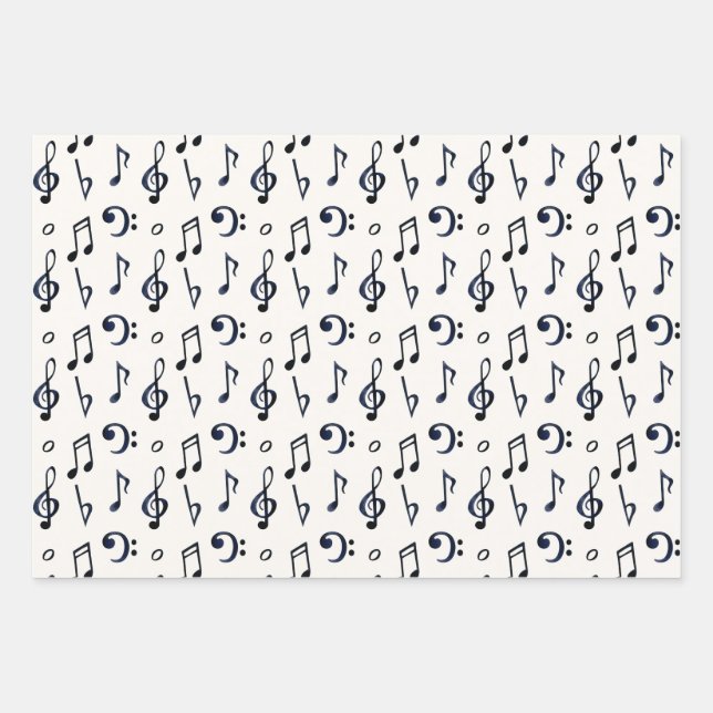 Cute Musical Notes Pattern Wrapping Paper Sheets (Front)