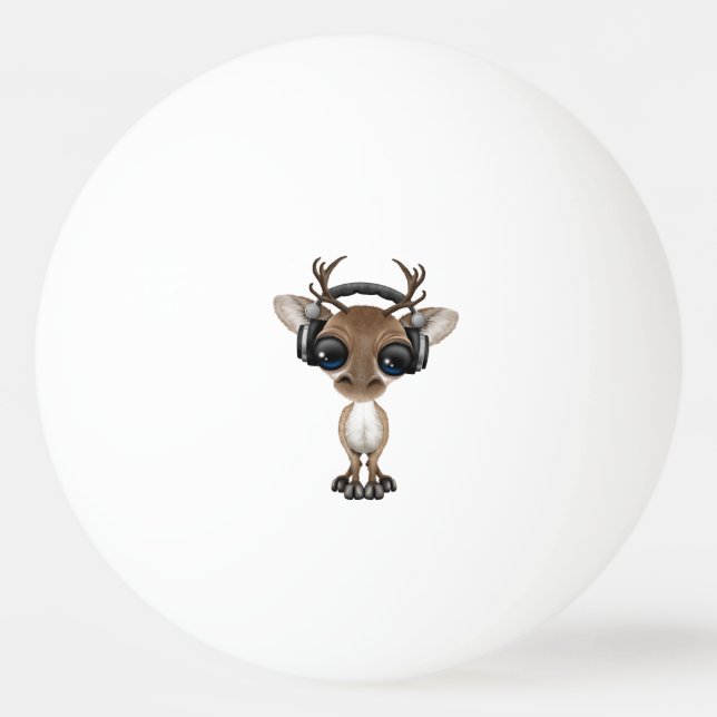Cute Musical Reindeer Dj Wearing Headphones Ping-Pong Ball (Front)