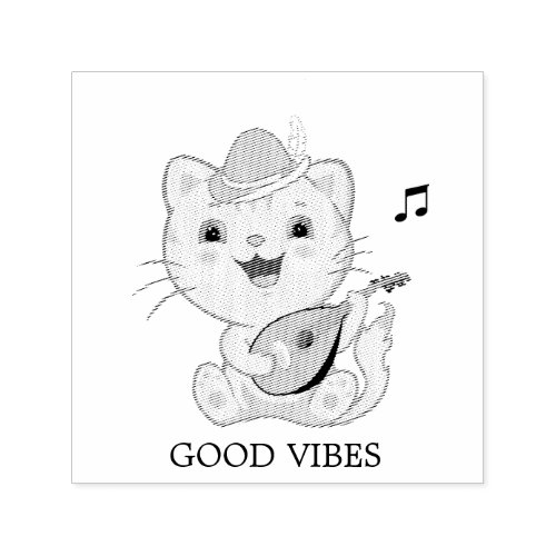 Cute Musical Tabby Cat with Mandolin Self_inking Stamp