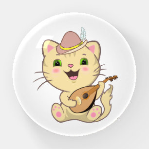Cute Musical Tabby Ginger Caramel Cat on White Paperweight