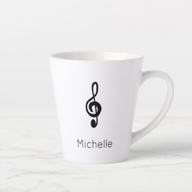 Cute Musical Treble Clef Personalized  Latte Mug (Right)