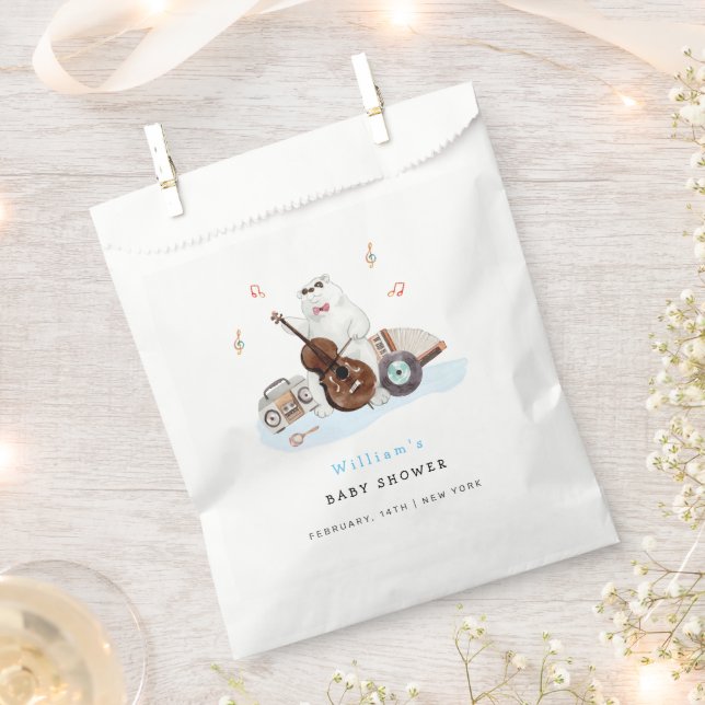 Cute Musician Polar Bear Baby Shower  Favor Bag (Clipped)
