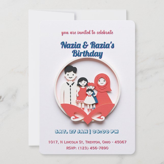 Cute Muslim Family Birthday Card  (Front)
