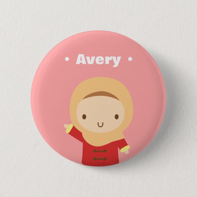Cute Muslim Girl With Hijab Scarf Winter Button (Front)