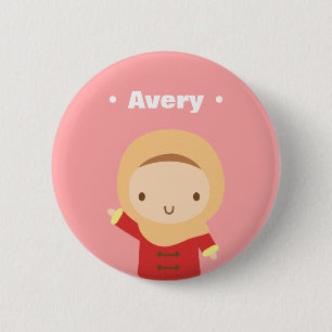 Cute Muslim Girl With Hijab Scarf Winter Button