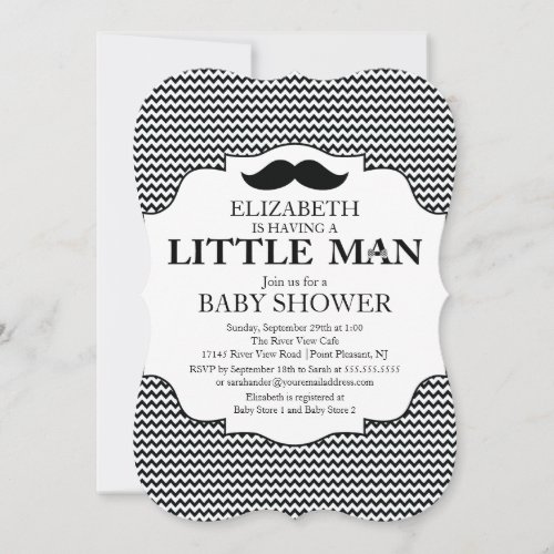 Cute Mustache Bash Boys Baby Shower Chevron Invitation