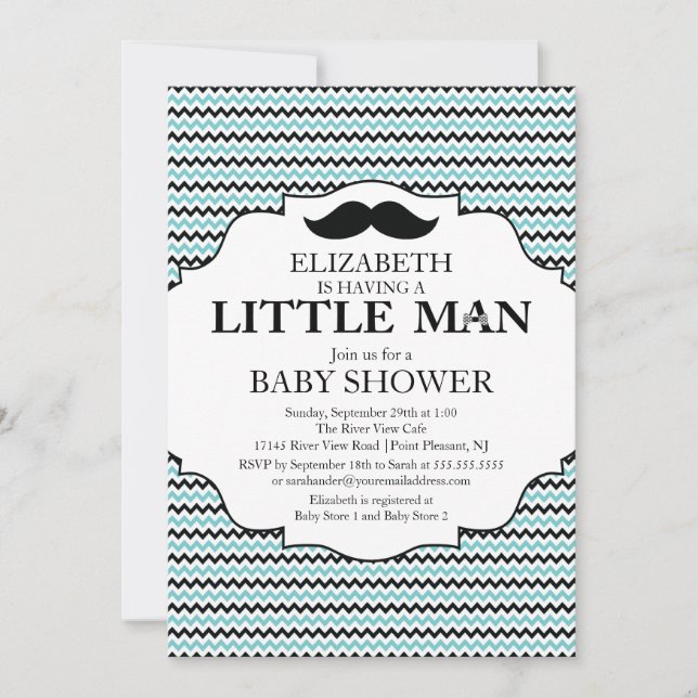 Cute Mustache Bash Boys Baby Shower Invitation (Front)