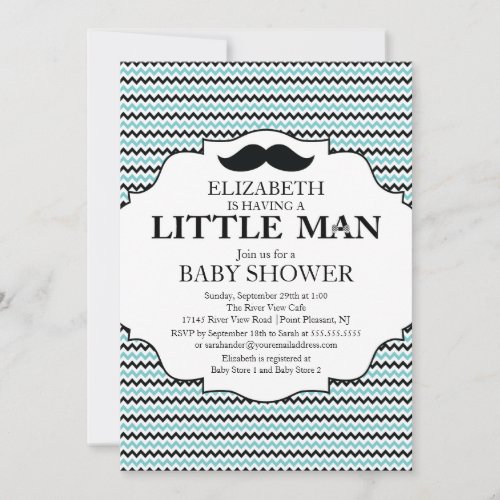 Cute Mustache Bash Boys Baby Shower Invitation