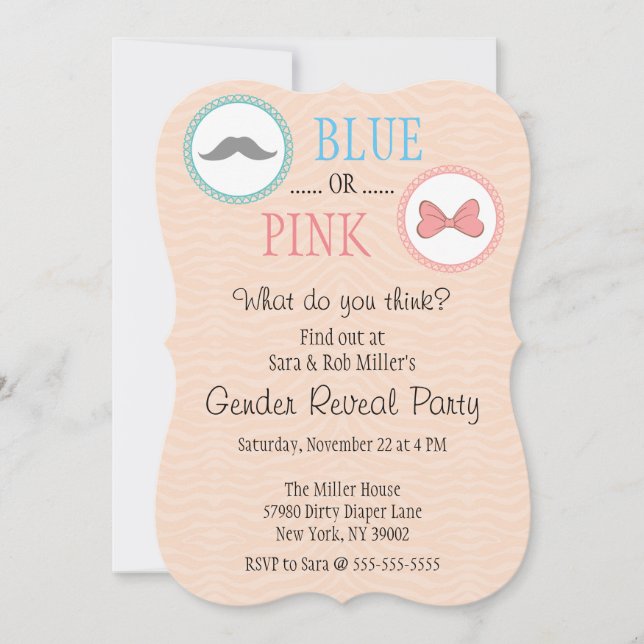 Cute Mustache & Bow Gender Reveal Invite (Front)